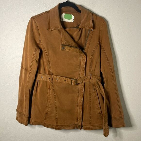 Anthropologie Jackets & Blazers - Anthropologie Sz XS Everyday Belted Moto Jacket Brown Lyocell Cotton Zipped